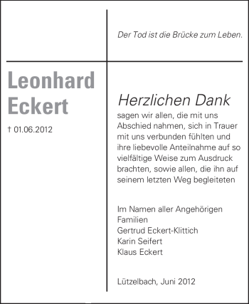 Traueranzeige von Leonhard Eckert von Odenwälder Echo