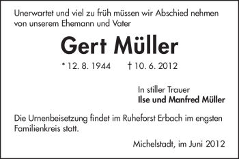 Traueranzeige von Gert Müller von Echo-Zeitungen (Gesamtausgabe)