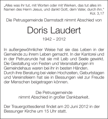 Traueranzeige von Doris Laudert von Echo-Zeitungen (Gesamtausgabe)