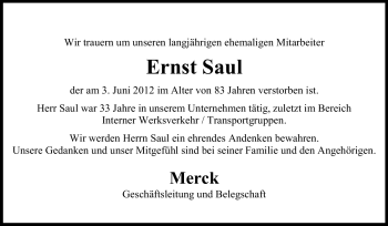 Traueranzeige von Ernst Saul von Echo-Zeitungen (Gesamtausgabe)