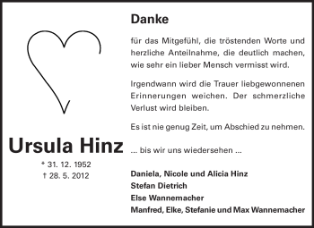 Traueranzeige von Ursula Hinz von Echo-Zeitungen (Gesamtausgabe)