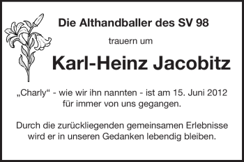 Traueranzeige von Karl-Heinz Jacobitz von Echo-Zeitungen (Gesamtausgabe)