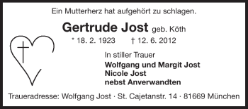 Traueranzeige von Gertrude Jost von Starkenburger Echo