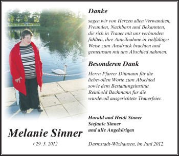 Traueranzeige von Melanie Sinner von Echo-Zeitungen (Gesamtausgabe)