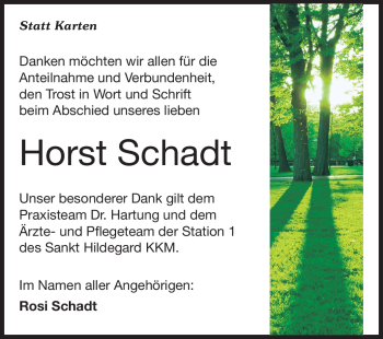 Traueranzeige von Horst Schadt von Rüsselsheimer Echo, Groß-Gerauer-Echo, Ried Echo