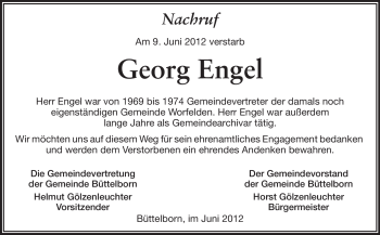 Traueranzeige von Georg Engel von Rüsselsheimer Echo, Groß-Gerauer-Echo, Ried Echo