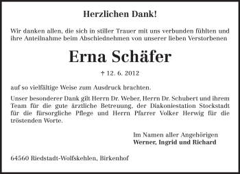 Traueranzeige von Erna Schäfer von Rüsselsheimer Echo, Groß-Gerauer-Echo, Ried Echo