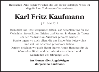Traueranzeige von Karl Fritz Kaufmann von Odenwälder Echo