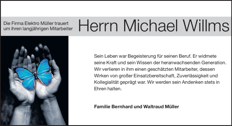  Traueranzeige für Michael Willms vom 21.06.2012 aus Odenwälder Echo