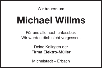 Traueranzeige von Michael Willms von Odenwälder Echo
