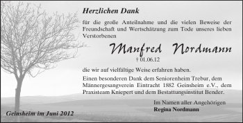 Traueranzeige von Manfred Nordmann von Rüsselsheimer Echo, Groß-Gerauer-Echo, Ried Echo