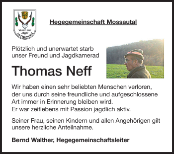 Traueranzeige von Thomas Neff von Odenwälder Echo
