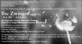 Traueranzeige von Ilse Zwinger von Echo-Zeitungen (Gesamtausgabe)