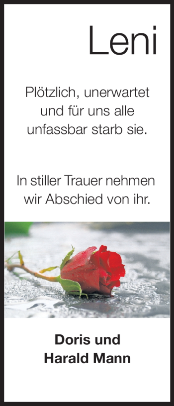 Traueranzeige von Leni Schaffner von Rüsselsheimer Echo, Groß-Gerauer-Echo, Ried Echo