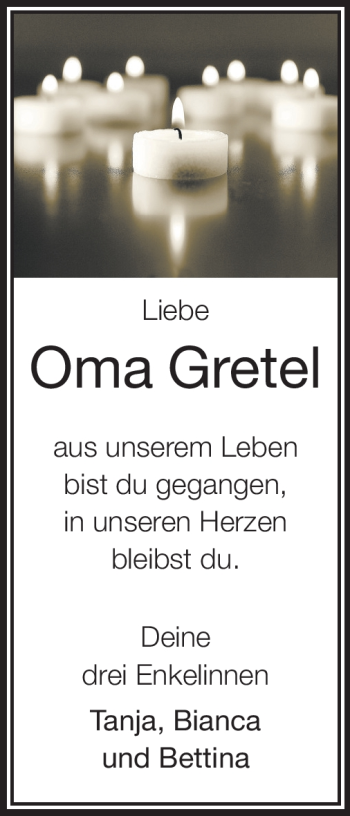 Traueranzeige von Gretel Eidenmüller von Echo-Zeitungen (Gesamtausgabe)