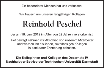 Traueranzeige von Reinhold Peschel von Echo-Zeitungen (Gesamtausgabe)