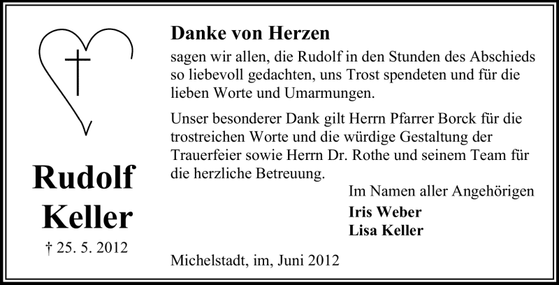  Traueranzeige für Rudolf Keller vom 23.06.2012 aus Odenwälder Echo