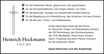 Traueranzeige von Heinrich Heckmann von Odenwälder Echo