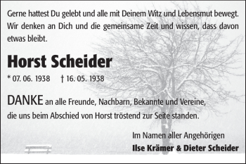 Traueranzeige von Horst Scheider von Echo-Zeitungen (Gesamtausgabe)