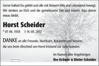 Traueranzeige von Horst Scheider von Echo-Zeitungen (Gesamtausgabe)