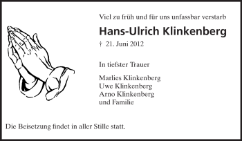 Traueranzeige von Hans-Ulrich Klinkenberg von Echo-Zeitungen (Gesamtausgabe)