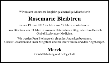 Traueranzeige von Rosemarie Bleibtreu von Echo-Zeitungen (Gesamtausgabe)