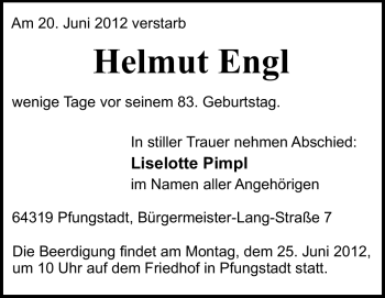 Traueranzeige von Helmut Engel von Echo-Zeitungen (Gesamtausgabe)