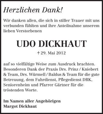 Traueranzeige von Udo Dickhaut von Rüsselsheimer Echo, Groß-Gerauer-Echo, Ried Echo