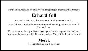 Traueranzeige von Erhard Gill von Echo-Zeitungen (Gesamtausgabe)