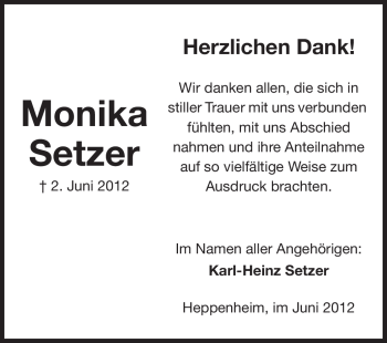 Traueranzeige von Monika Setzer von Starkenburger Echo