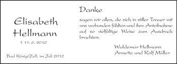 Traueranzeige von Elisabeth Hellmann von Odenwälder Echo