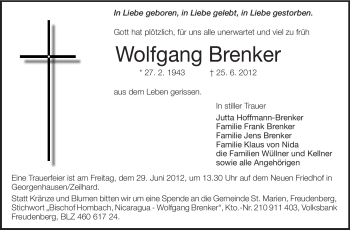 Traueranzeige von Wolfgang Brenker von Echo-Zeitungen (Gesamtausgabe)