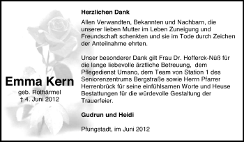 Traueranzeige von Emma Kern von Echo-Zeitungen (Gesamtausgabe)