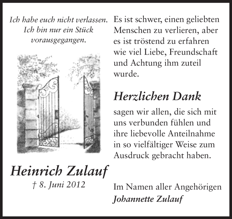  Traueranzeige für Heinrich Zulauf vom 30.06.2012 aus Odenwälder Echo