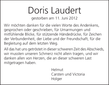 Traueranzeige von Doris Laudert von Echo-Zeitungen (Gesamtausgabe)
