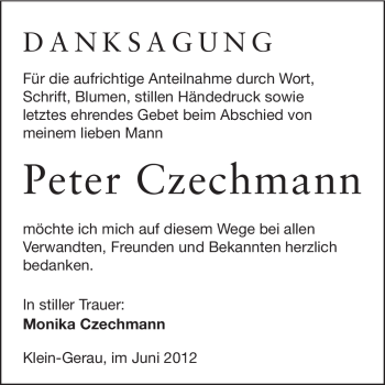 Traueranzeige von Peter Czechmann von Rüsselsheimer Echo, Groß-Gerauer-Echo, Ried Echo