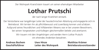Traueranzeige von Lothar Prutschi von Echo-Zeitungen (Gesamtausgabe)