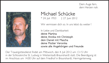 Traueranzeige von Michael Schücke von Echo-Zeitungen (Gesamtausgabe)