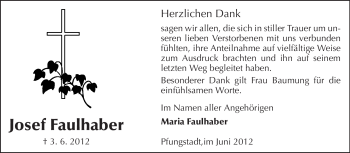 Traueranzeige von Josef Faulhaber von Echo-Zeitungen (Gesamtausgabe)