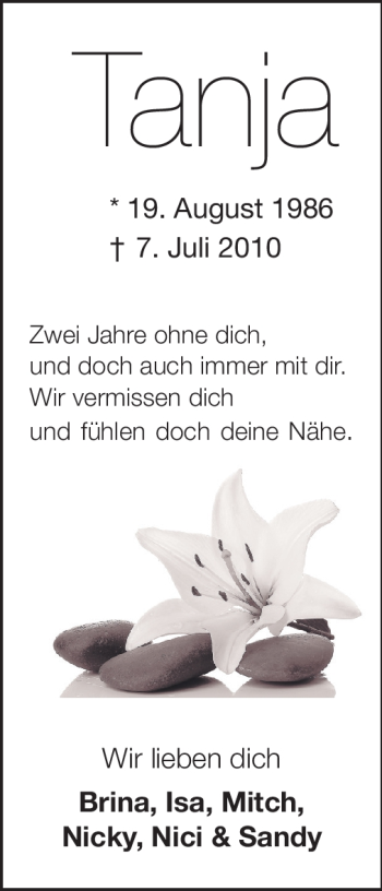 Traueranzeige von Tanja Werkmann von Rüsselsheimer Echo, Groß-Gerauer-Echo, Ried Echo