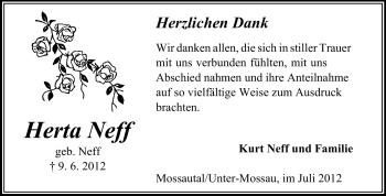 Traueranzeige von Herta Neff von Odenwälder Echo