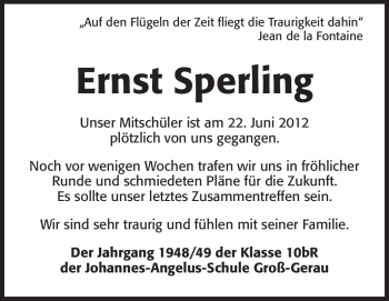 Traueranzeige von Ernst Sperling von Darmstädter Echo, Odenwälder Echo, Rüsselsheimer Echo, Groß-Gerauer-Echo, Ried Echo