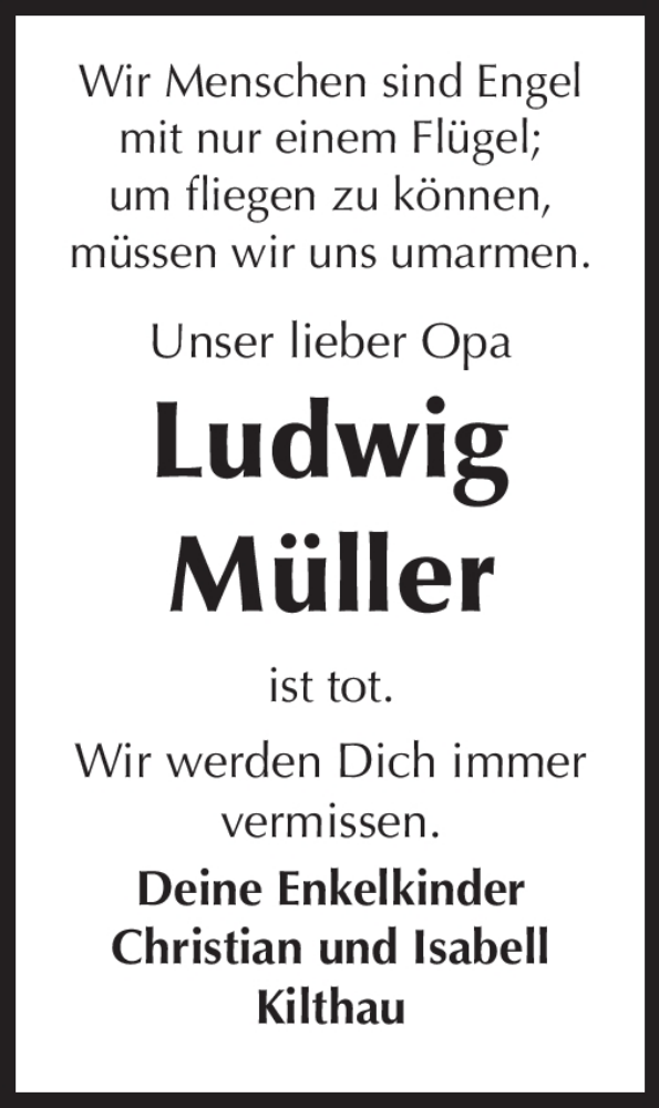 Traueranzeige für Ludwig Müller vom 07.07.2012 aus Odenwälder Echo