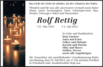 Traueranzeige von Rolf Rettig von Starkenburger Echo