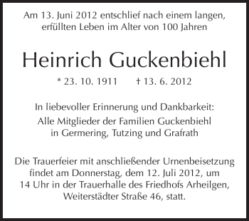 Traueranzeige von Heinrich Guckenbiehl von Echo-Zeitungen (Gesamtausgabe)