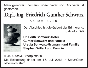 Traueranzeige von Friedrich Günther Schwarz von Echo-Zeitungen (Gesamtausgabe)