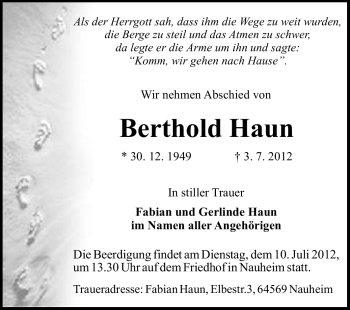 Traueranzeige von Berthold Haun von Rüsselsheimer Echo, Groß-Gerauer-Echo, Ried Echo