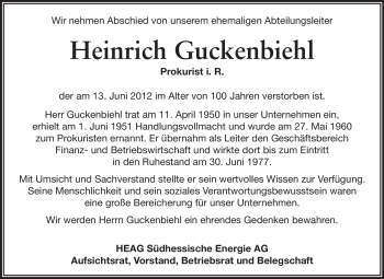Traueranzeige von Heinrich Guckenbiehl von Echo-Zeitungen (Gesamtausgabe)
