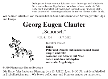 Traueranzeige von Georg Eugen Clauter von Echo-Zeitungen (Gesamtausgabe)