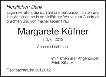 Traueranzeige von Margarete Küfner von Echo-Zeitungen (Gesamtausgabe)